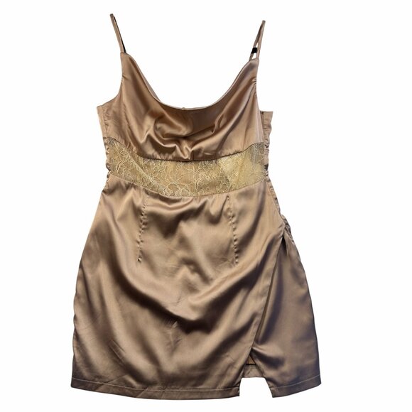 KLEID KATHERINE SUPERDOWN Satin Drape Lace Mini Dress Revolver Nude Size S PARTY - Picture 2 of 16
